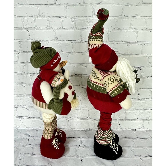 2 Matching Extendable 23”- 35” Plaid Fleece Standing Christmas Figures Greeters - Picture 6 of 9